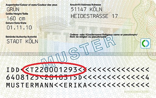 Mustermann Deutscher Personalausweis (2010) Rückseite